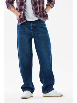 Snitch - Mens Dark Blue Solid Loose Fit Casual Jeans