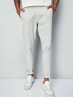 max - Men Slim Fit Solid Stretch Grey Trousers