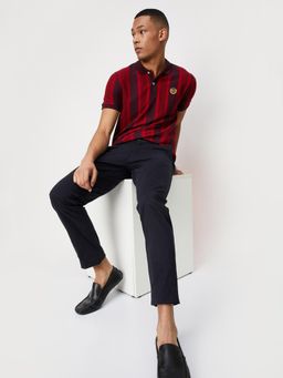 max - Men Solid Slim Fit Black Trousers