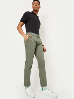 max - Men Solid Slim Olive Trousers