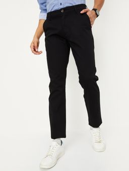 max - Men Solid Regular Black Trousers