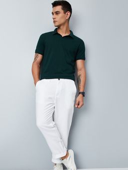 max - Men Solid Slim Fit Linen White Trousers