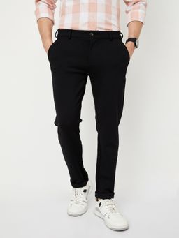 max - Men Solid Slim Fit Black Trousers