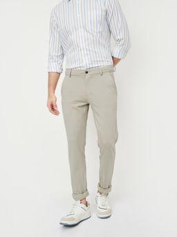 max - Men Solid Slim Fit Grey Trousers