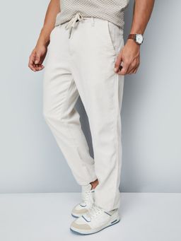 max - Men Solid Straight Linen Beige Trousers