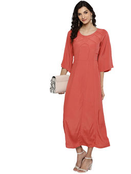 Label Ritu Kumar - Brick Red Ric Rac Long Dress