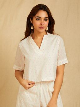 JS Label  - JS LABEL White Multi-Color Dot Crop Top