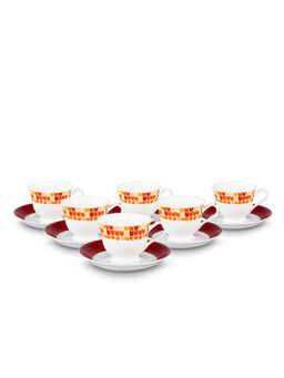 HomeTown - Water Color Ceramic Cup & Saucer Set Of 12 in Multi Colour