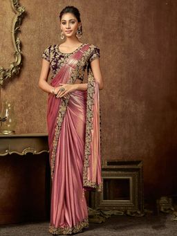 Odette - Pink Shimmer Lycra Designer Saree with Unstitched Blouse