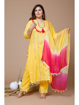 Miravan - Womens Plus Size Yellow Gota Work Kurta & Pant with Dupatta (Set of 3)