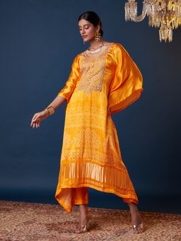 Gajra Gang - Bandhani Mustard Yoke Embroidered Kurta with Pant (Set of 2)