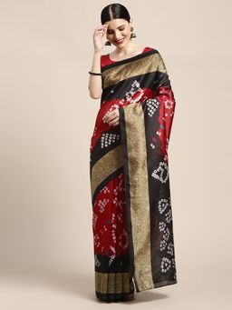 Akhilam - Womens Art Silk Red Printed Designer Saree with Unstitched Blouse