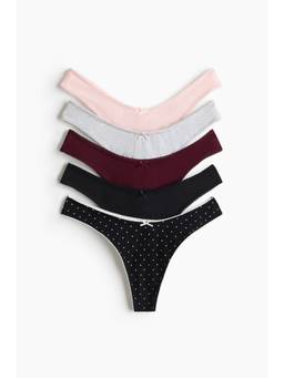H&M - Women Multi-Color 5-Pack Cotton Thong Briefs