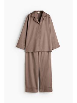 H&M - Women Beige Egyptian Cotton Pyjama And Shirt