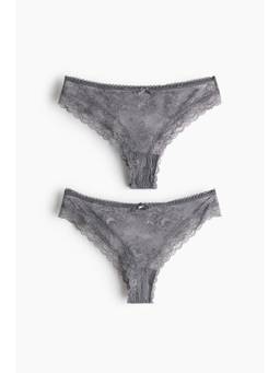H&M - Women Grey 2-Pack Lace Brazilian Briefs
