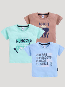 Nottie Planet - Boys Multi-Color Typography Half Sleeve T-Shirt (Pack of 3)