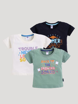 Nottie Planet - Boys Multi-Color Typography Half Sleeve T-Shirt (Pack of 3)
