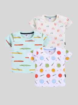 Nottie Planet - Boys Multi-Color Printed Half Sleeve T-Shirt (Pack of 3)
