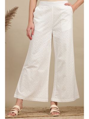 Women Orange Schiffli Tiered Shirt With Palazzo Pants