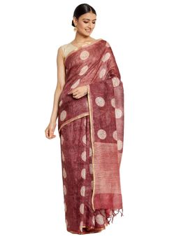 Fabindia - Silk Hand Block Print Sari (Maroon)