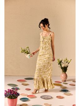 Old Marigold - Cream Esme Green Cotton Floral Maxi Skirt