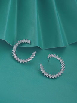 Carlton London - Premium Crystal with Rhodium Plated Half Hoop Earring