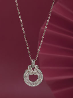 Carlton London - Premium Rhodium Plated with CZ Circular Pendant with Chain