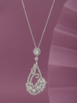 Carlton London - Premium Rhodium Plated with CZ Contemporary Pendant with Chain