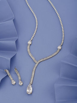 Carlton London - Premium Rhodium Plated and CZ Stylish Necklace and Earring