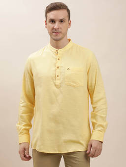 Turtle - Cotton Yellow Solid Slim Fit Casual Short Kurta