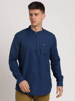 Turtle - Cotton Navy Blue Solid Slim Fit Casual Short Kurta