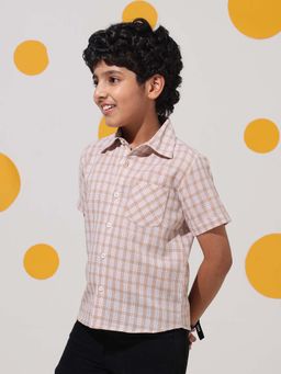 Cherry & Jerry - Beige Checked Cotton Half Sleeve Shirt