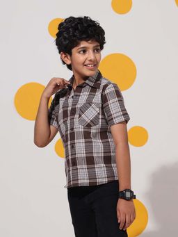 Cherry & Jerry - Brown Checked Cotton Half Sleeve Shirt