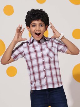 Cherry & Jerry - White Checked Cotton Half Sleeve Shirt