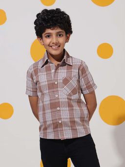 Cherry & Jerry - Brown Checked Cotton Half Sleeve Shirt