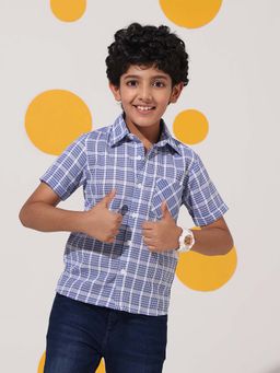 Cherry & Jerry - Blue Checked Cotton Half Sleeve Shirt
