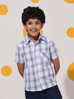 Cherry & Jerry - White Checked Cotton Half Sleeve Shirt