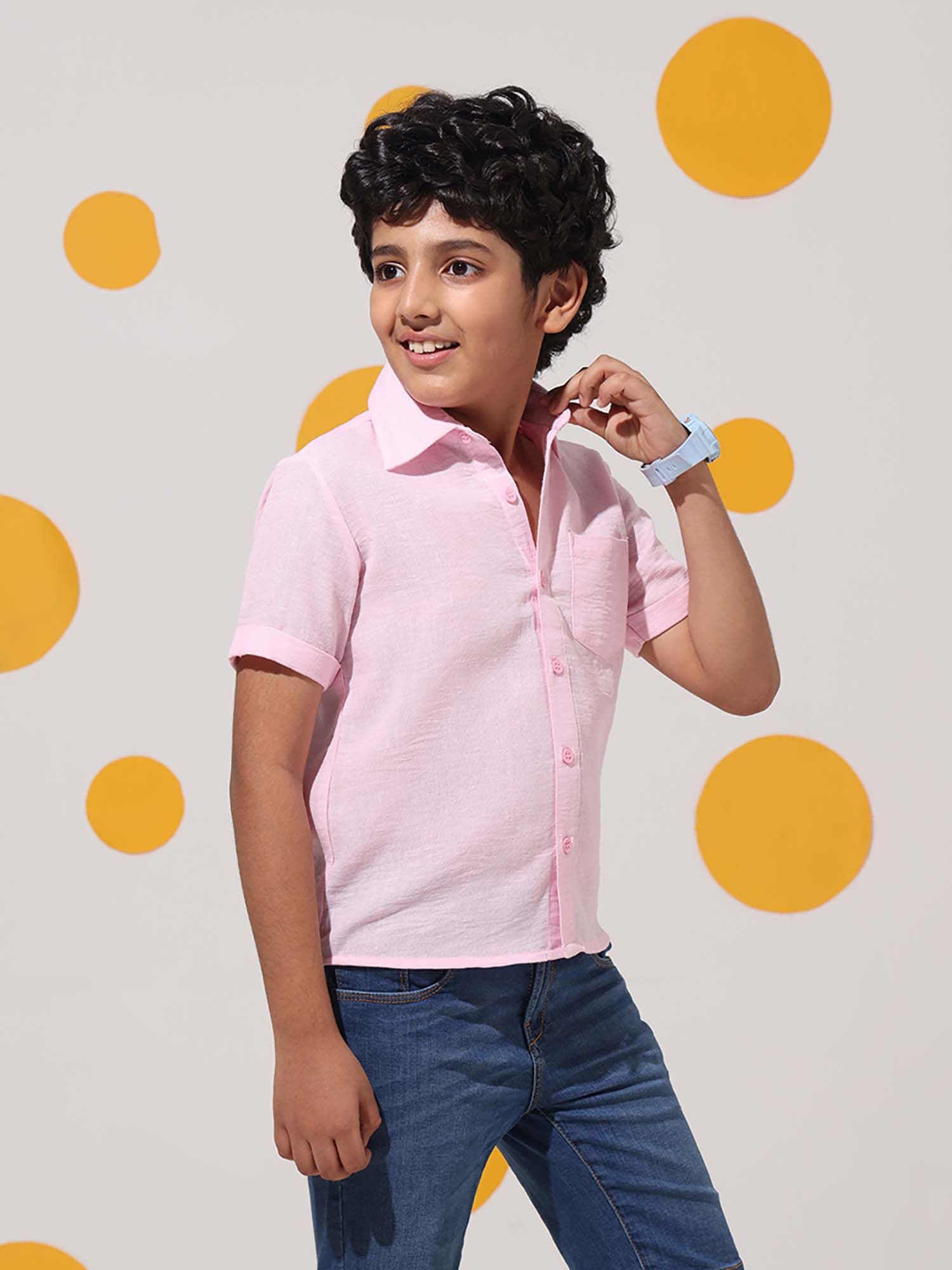 Buy Cherry & Jerry Pink Linen Cotton Half Sleeves Shirt (14-15