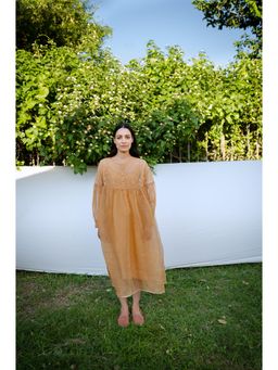 AYAKA - Mel Mustard Gathered Kurta (Set of 2)