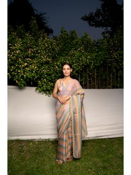 AYAKA - Lilac Embroidered Panel Saree without Blouse