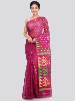 PinkLoom - Women's Soft Cotton Blend Jamdani Saree Without Blouse Piece