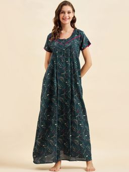 Sweet Dreams - Women Printed Teal Long Length Nighty