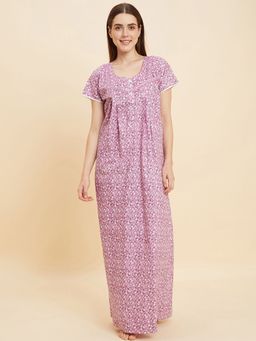 Sweet Dreams - Women Floral Print Pink Nighty