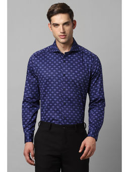 Louis Philippe - Men Navy Classic Fit Print Full Sleeves Formal Shirt