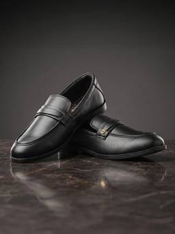 LIBERTY - Fortune Jmps048E Black Formal Non Lacing Loafer Shoes for Men