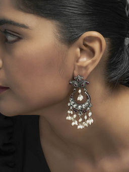 Divas Mantra - FLY BY THE MOON Chandballi Dangler Earrings with Pearls and Red Spinel, CZ Stones