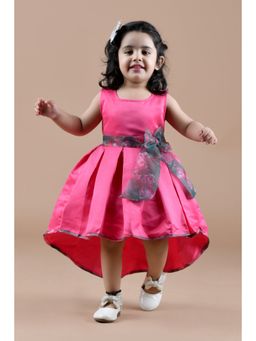 Titrit - Sleeveless Solid Fit & Flare Box Pleated High Low Dress