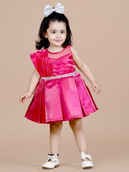 Titrit - Sleeveless Pleated Satin Frock with A Sparkle Belt (Set of 2)