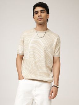 Andamen - Regular Fit Men Jacquard Flat knit Crew Neck