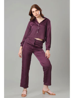 NEOFAA - Womens Solid Vintage Wine Cropped Shirt Co-Ord (Set of 2)